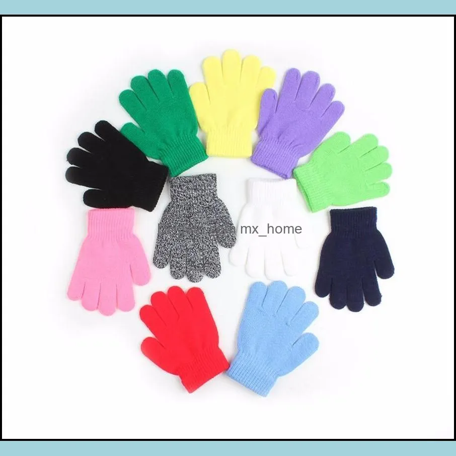 Winter Cute Boys Girls Gloves Solid Color Finger Point Stretch Knit Mittens Kids Knitting Warm Glove Children Drop Delivery 2021 Childrens