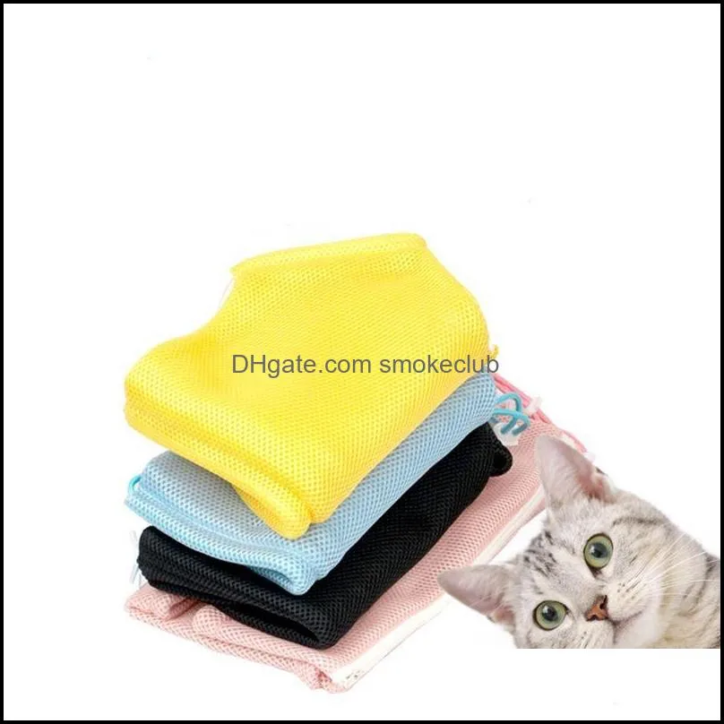 Mesh Cat Bathing Bag Grooming Washing Bags Anti Scratch Bite Cat Restraint Bag for Nail Cutting Ear Clean 1225 V2