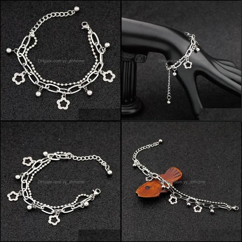 hollow flower double layer bracelets lovely beads stainless steel bracelet gift jewelry