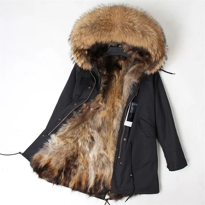 Womens coats Natural raccoon fur medium size ladies winter coat thick fur liner slim female jacket fur coat woman parkas 201125