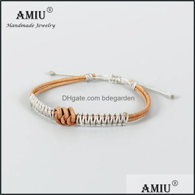charm bracelets handmade real leather knot waterproof wax thread lucky rope bracelet & bangles for women men woven macrame