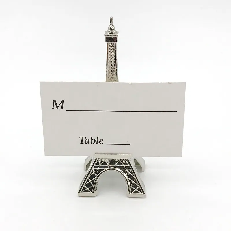 50pcs paris tema wedding favores com acabamento de prata Eiffel Tower Place Holder Decorativas de festa da pe￧a Central Photo Nome Cards CLIPS