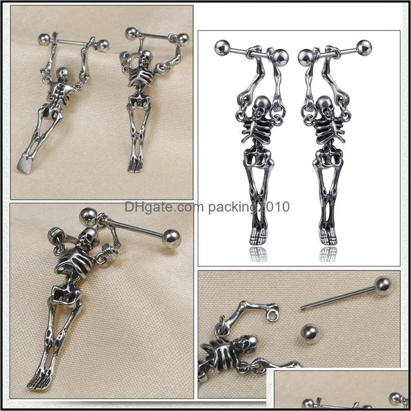 retro skeleton earrings fashion titanium steel designer stud earrings stainless steel skull head trendy unisex stud earrings vtky2306