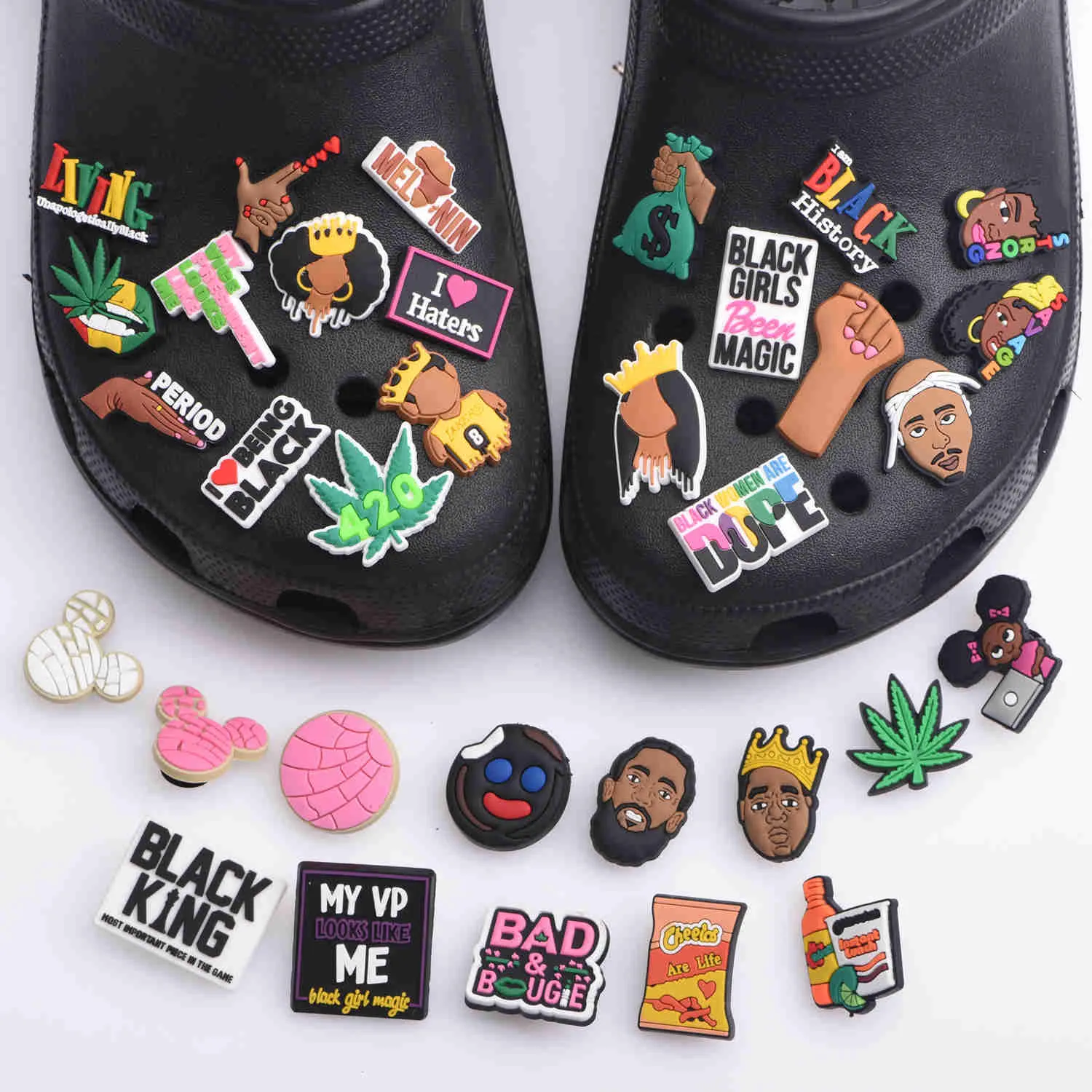 1 PCS Black Girl Magic Croc Shoe Charms Accessoires Decoraties Verstopping Sandalen PVC Black Lives Matter Charm Button Blm Girl Cadeau