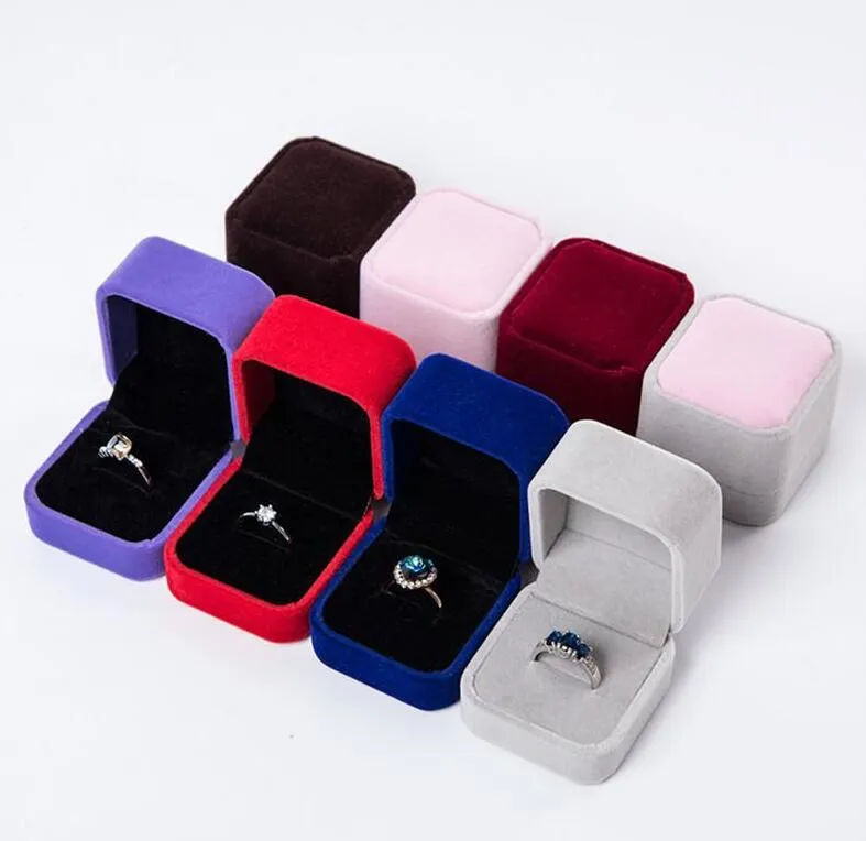 Fluwelen sieraden geschenkdozen vierkante ontwerp ringen display show case bruiloften partij paar sieraden verpakking doos voor ring oorbellen 55 * 50 * 45mm C0120