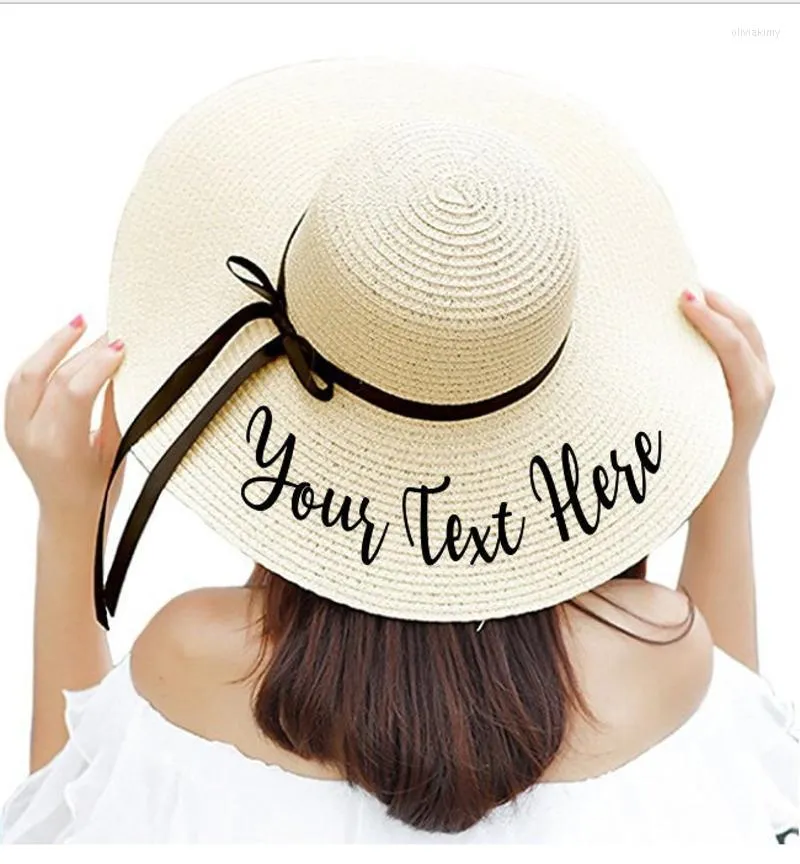 Wide Brim Hats Personalized Floppy Beach Hat Bridesmaid Straw Sun Custom Honeymoon Vacation Hen Party Oliv22