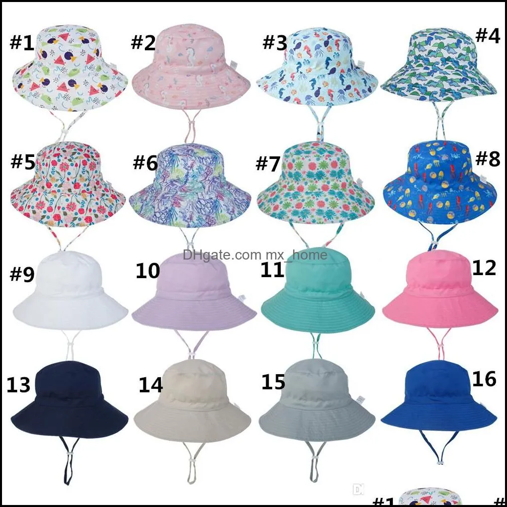 Ins Children`s Bucket Hat Sun Fish Visor Flower Animal Dinosaur Printed Sunhats Baby Fashion Summer Helmet Topee 16 Colors