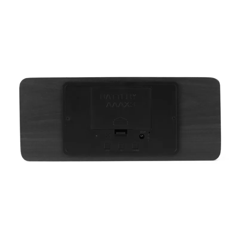 Wireless Wooden LED Constant Led Alarm Clock With Thermometer, Qi