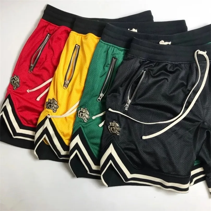 Hip hop street Instagram línea principal retro deportes casual fitness pantalones de baloncesto negro rojo malla pesada pantalones cortos de cinco minutos 220526