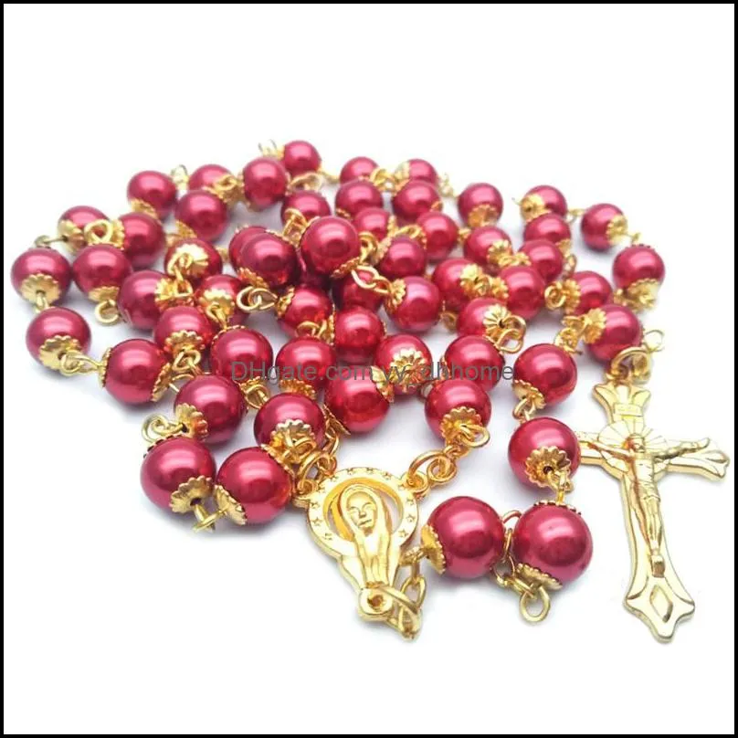 Pendentif Colliers Pendentifs Bijoux Mode Croix Perles Collier 3 Couleurs À La Main Jésus Prière Rosaire La Dh1O0