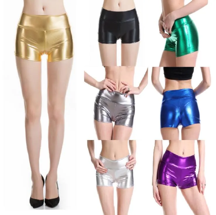 Shiny Metallic Rave Shorts Dam Hot Pants Festival Disco Dance Workout Shorts Silver Guld M L XL XXL