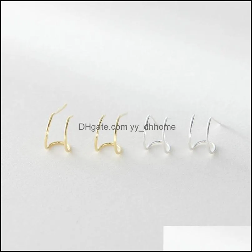 100% Genuine 925 Sterling Sliver Stud Earrings for Girls Korea Japan Minimalist Double Layers Earring Party Jewelry YME619