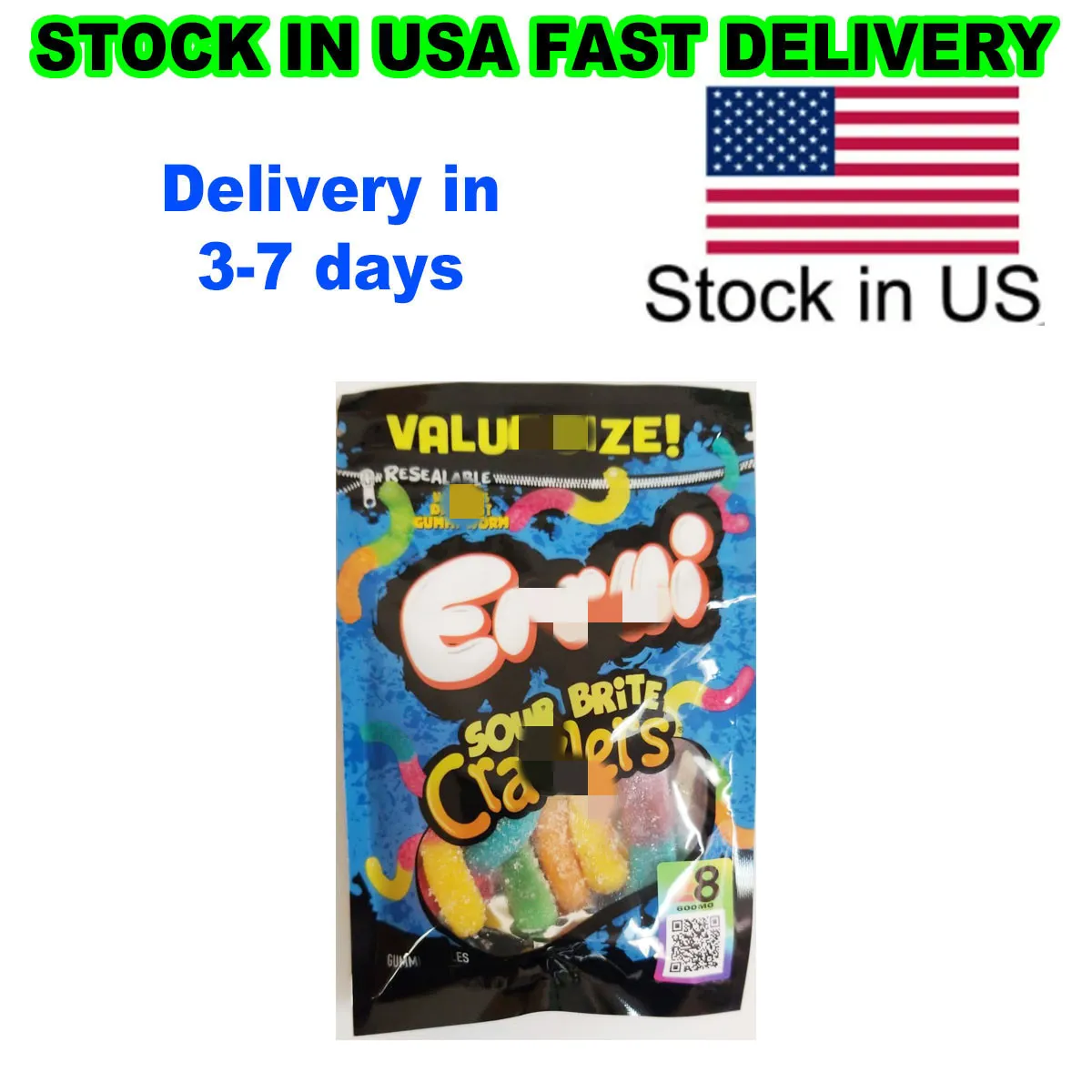 Electronics USA THC0 D8 GOMMIES GEWELDIG VELE TYPE Gummy met 400 mg Mylar Bags Rainbow Zipper eetbare verpakkingen Pouch Pouch Pakket opslagtas