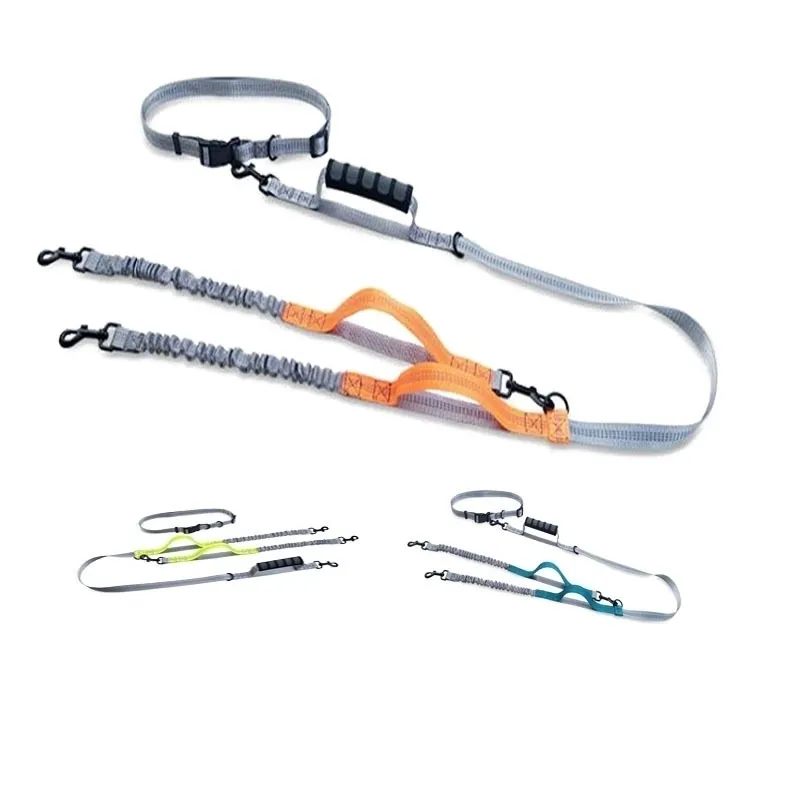 Handles libres deux laisse de chien pour courir la corde double tête élasticité réfléchissante collier de marche avec ceinture de taille cl166 y200515