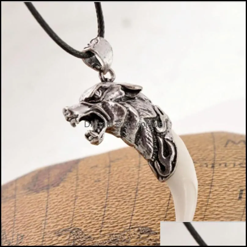 Punk Gothic Wolf Tooth Men Necklace Fashion Resin Wolf Tooth Alloy Wolf Head Tooth Pendant Necklace For Boy Men Jewelry Gifts1040 T2