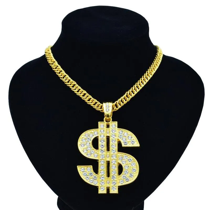 Hanger kettingen megin geel goud vergulde hiphop US dollar geld symbool luxe rijke sleutelketen ketting voor mannen vrouwen mode sieraden
