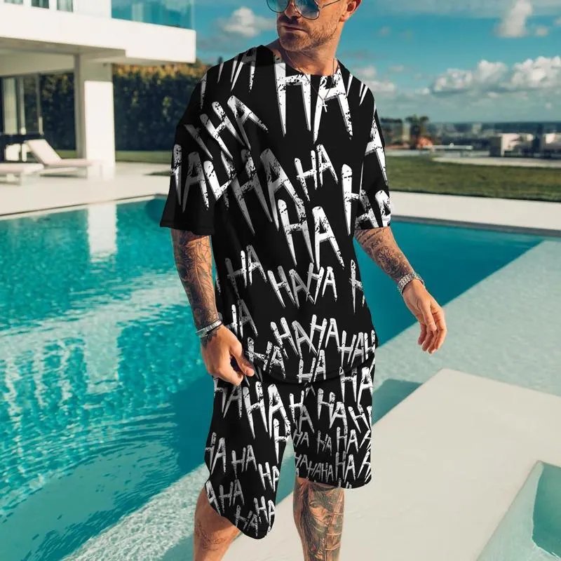 Träningsoveraller herr T-shirt set för män 2022 Ankomst Sommar Strand Sport Shorts 3D-design Mode Streetwear Harajuku Kläder Träningsoverall 2 delar Sui