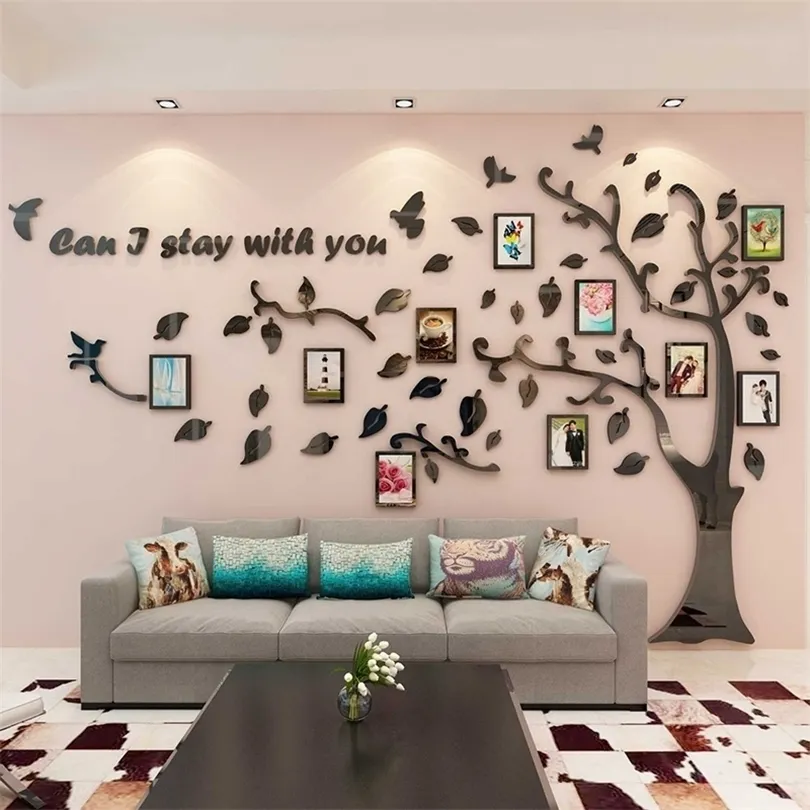 Warm Photo Tree 3D Quality Acrylic Wall Stickers Photo Frame For Home Decor DIY Creative Bird Tree Background Wallpapers Sticker T200601