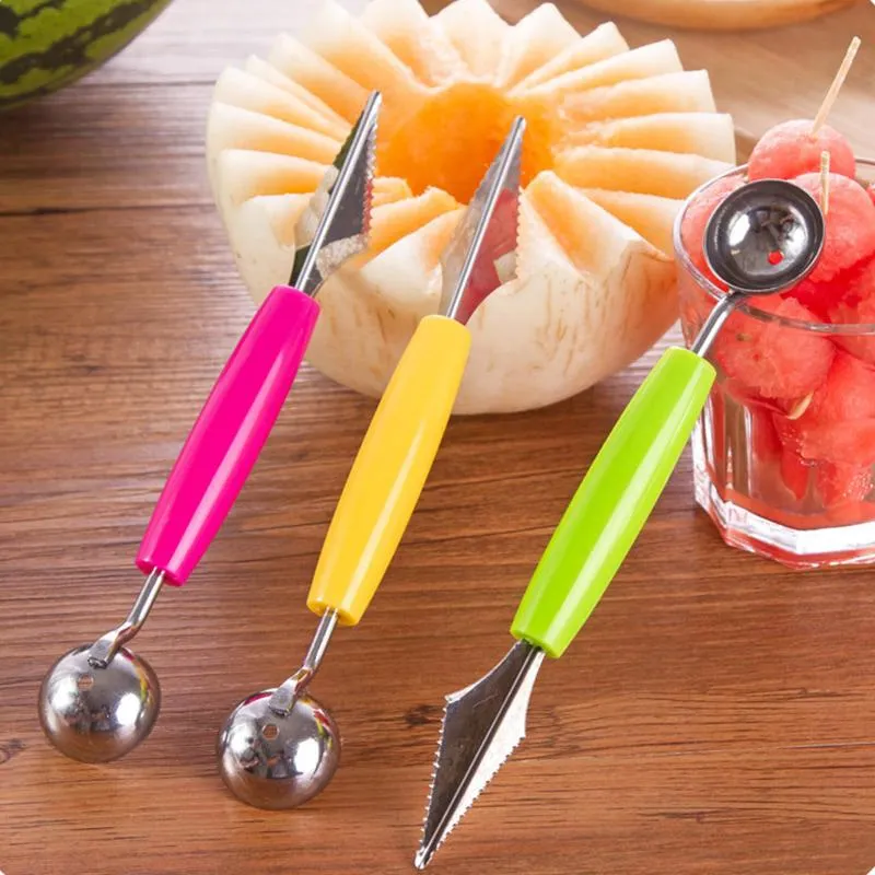 Stainless Steel 2 in1 Dual-head Carving Knife Fruit Tool Watermelon Ice Cream Baller Scoop Stacks Spoon Home Kitchen Accessories HY0374