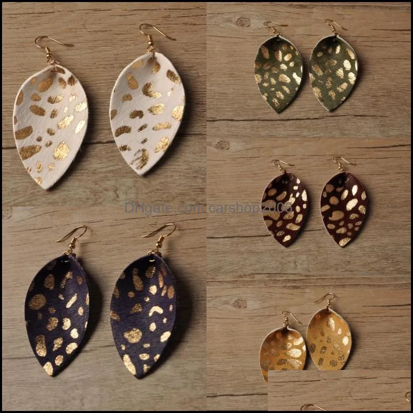 fashion pu leather leaf dangle earrings lightweight teardrop charm spots pattern earring jewelry for women lady xmas gift