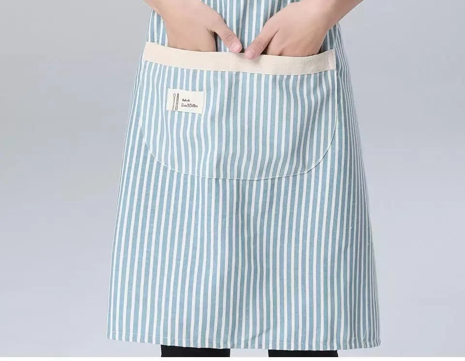 Striped Apron for Kitchen Adjustable Cotton Linen Aprons for Woman Chef Apron Baking Accessories Commercial Restaurant