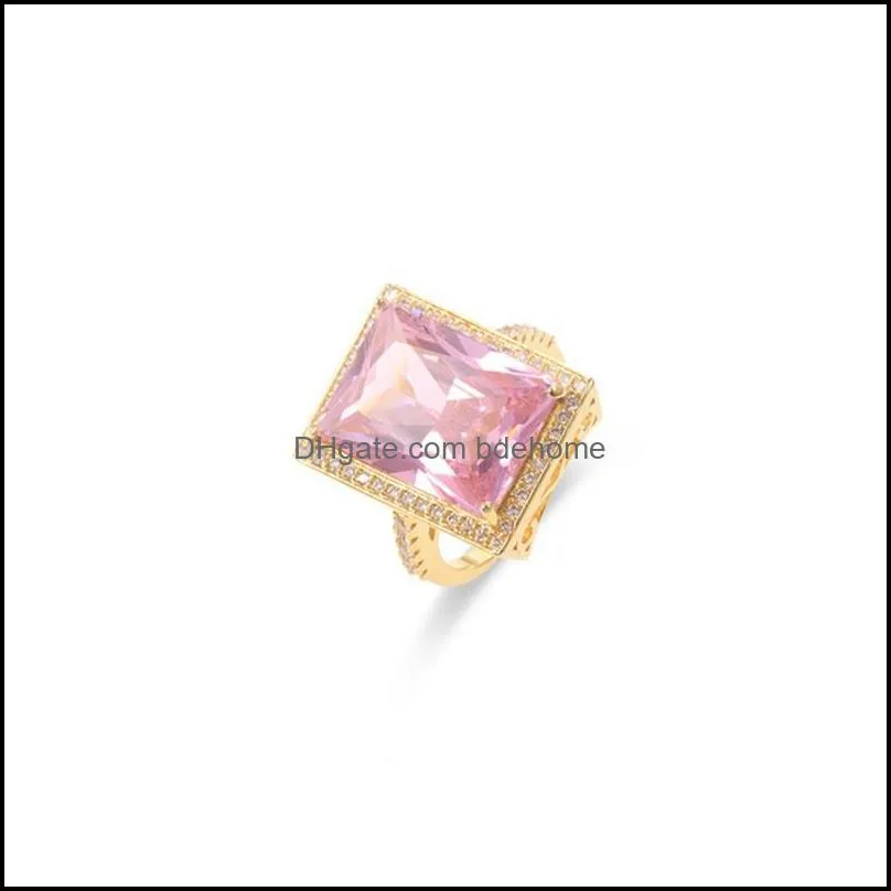 New Big Pear Shape Accent Stone Rings Rose Gold Pricess Cut full CZ Band Wedding Engagment Tear Drop Pink Pinky Ring For Women 1148 B3