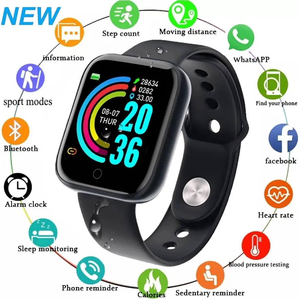 D20 Pro Bluetooth Smart Watch Men Women y68 Сердша с кровяным давлением Sport Smart Wwatch Fitness Tracker для Xiaomi Huawei