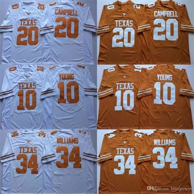 Uf 34 Ricky Williams Texas Longhorns 10 Vince Young 20 Earl Campbell Maglie NCAA College Football con doppia cucitura Nome e numero