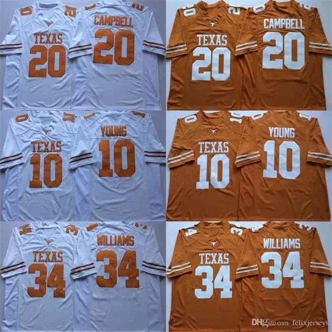 Uf 34 Ricky Williams Texas Longhorns 10 Vince Young 20 Earl Campbell NCAA College Football Jerseys podwójnie zszyty nazwa i numer