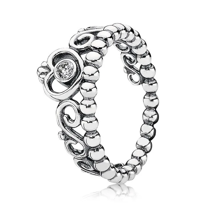 Autentico anello in argento sterling 925 con tiara principessa corona matrimonio Gfit diamante CZ Scatola originale per anelli Pandora set per donne ragazze
