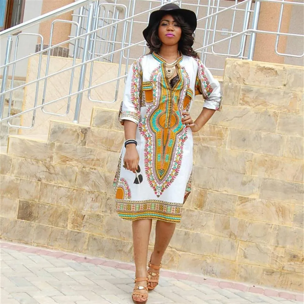 Fashion-3XL Plus Size Whole African Clothes Dashiki Dress for Women Casual Summer Hippie Print Dashiki Fabric Femme Boho Robe 228L296y