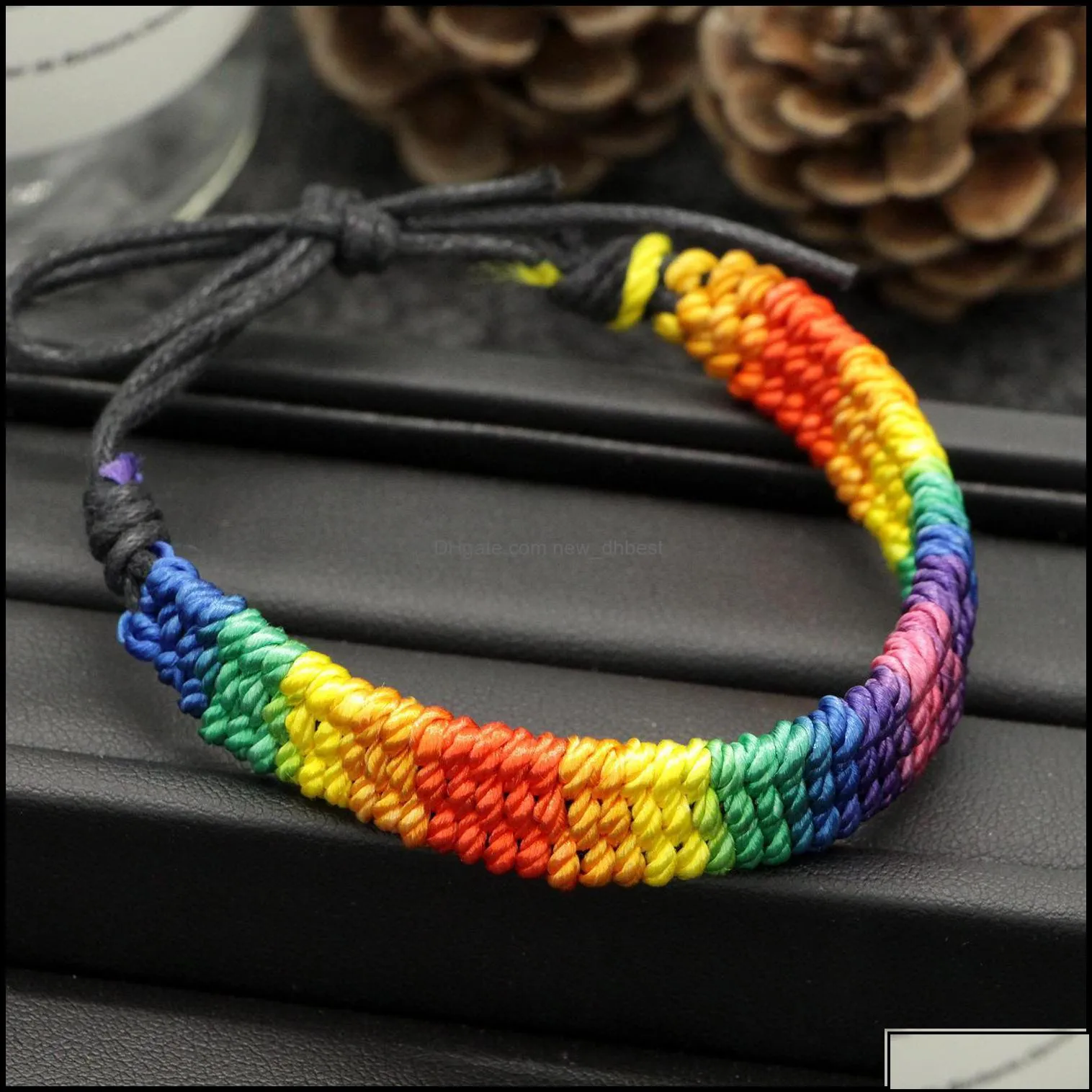 Charm Bracelets Jewelry Kimter Lesbian Valentines Gifts Lgbt Flag Braid Handmade Rainbow Gay Pride Bracelet Love Delicate Friendship