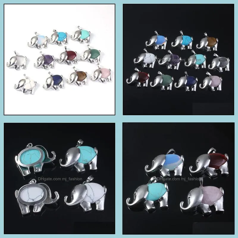 36x26mm natural gem stone charms elephant shape pendants opal crystal rose quartz diy necklaces jewelry making mjfashion