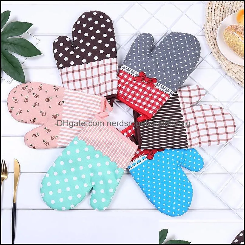 1pc 30*17cm Ovens Mitts Cotton Gloves Striped Floral Anti-scalding Baking Microwave Oven Glove Insulation BBQ Bakeware Kitchen Too 33