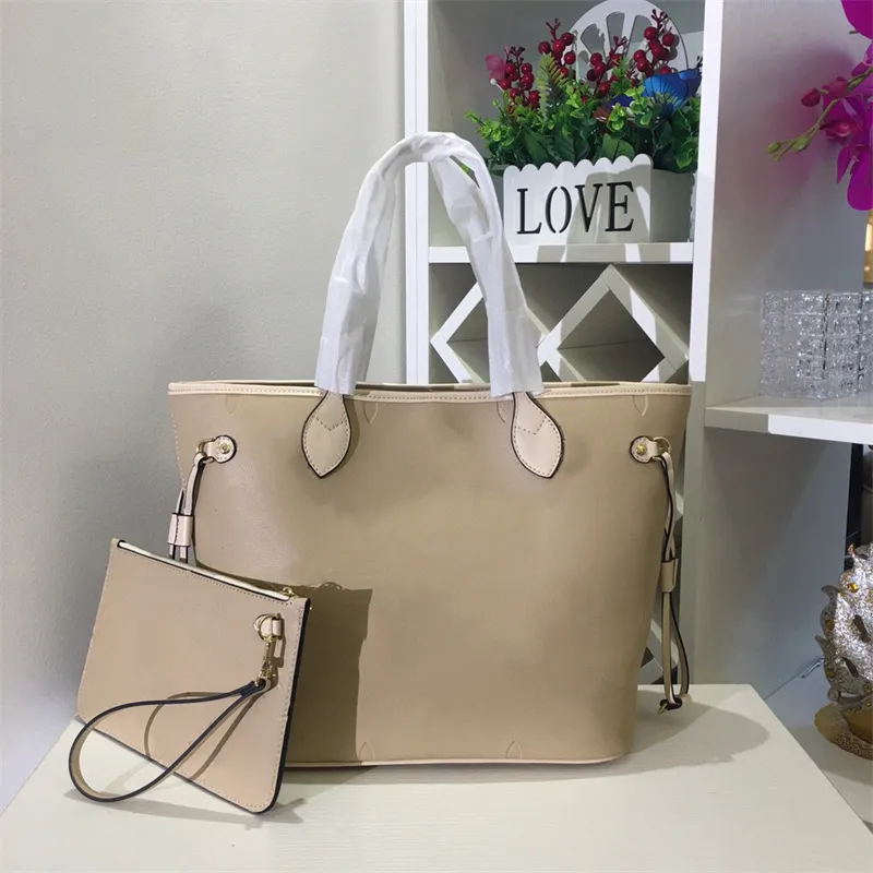 Designer Genuine Leather Tote Bag With Embossed Pattern And Frame Wallet High Capacity Clutch