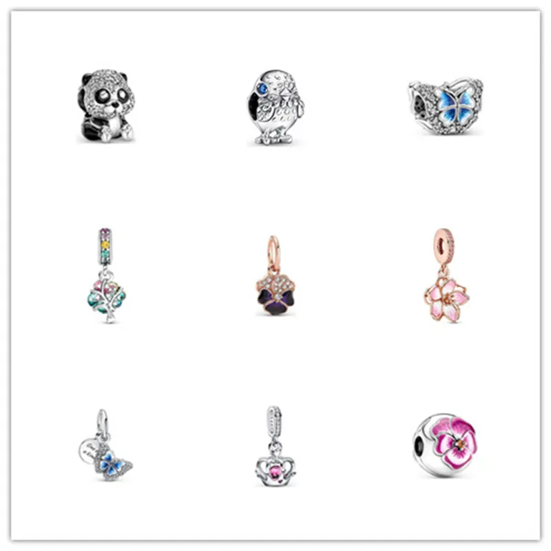 Sterling Silver s925 Loose Beads Beaded Charms Designer Original Fit Pandora Bracelets Colorful Flower Pendant Jewelry Fashion Accessories Women's Holiday Gifts