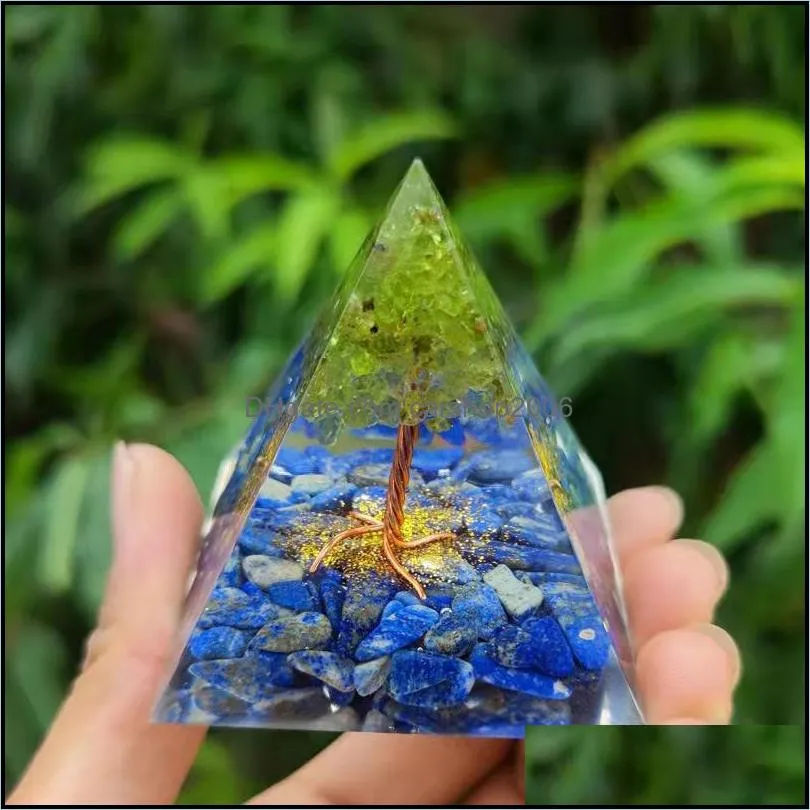 Chakra Crystal gravel Pyramid Home life Tree Desktop Handmade Ornament Orgonite Healing Reiki Protection Meditation Figurines