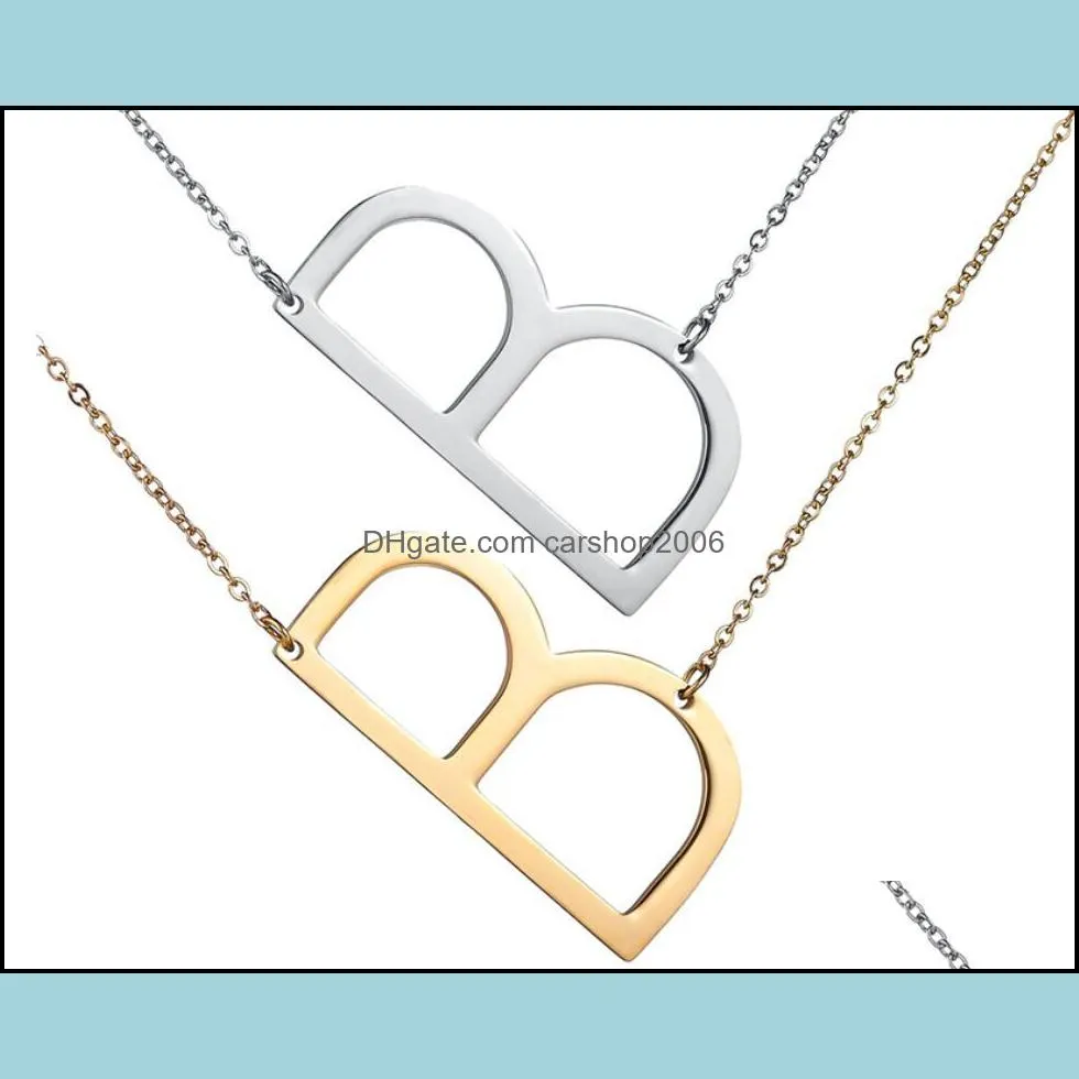 Fashion Sideways Personalized A-Z English Letter Name Pendent Necklace Initial Gold Silver Plated Stainless Steel Necklaces for Women