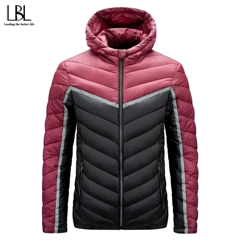 Winter Men Parka Casual Mens Jacket Autumn Mode Kleur Patchwork Out meter Warm Hooded Coat Male Slim Fitness Clothing 201128