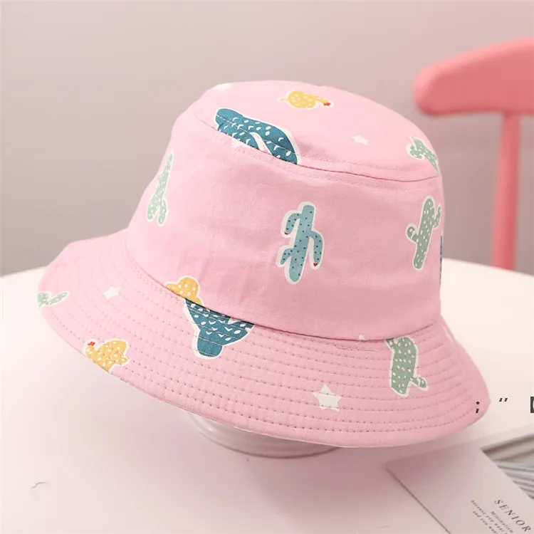 Children Bucket Hats Kids Stingy Brim Hat Animal Stars Floral Printing Fisherman Beach Sun Cap Folding Caps RRA13057