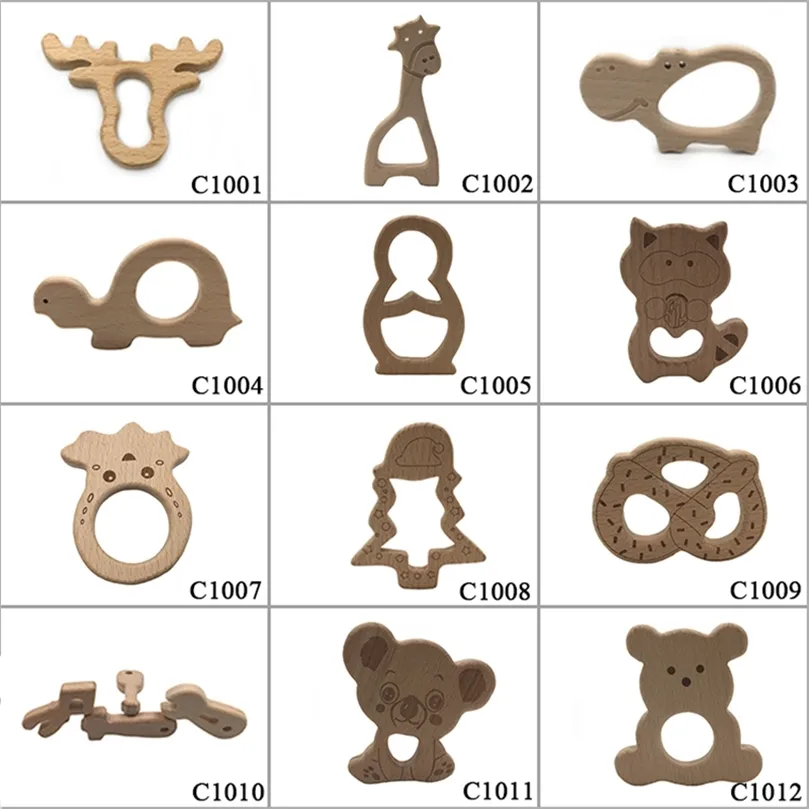 10pcs Safe Kara Teething Baby Teether Cute antlers Design Wooden Ring Animal Shape Toy handmade wooden teether-giraffe teether 220507