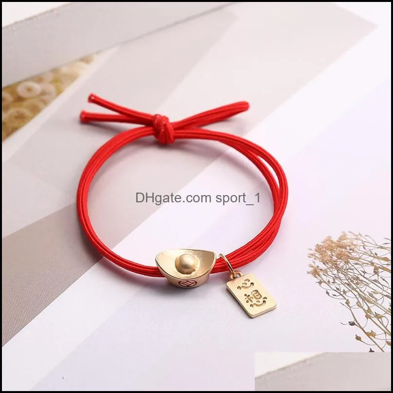 fashion lovely chinese style head rope lucky red ponytail holder rope happy new year hair rope charm bride headwear accessories-y