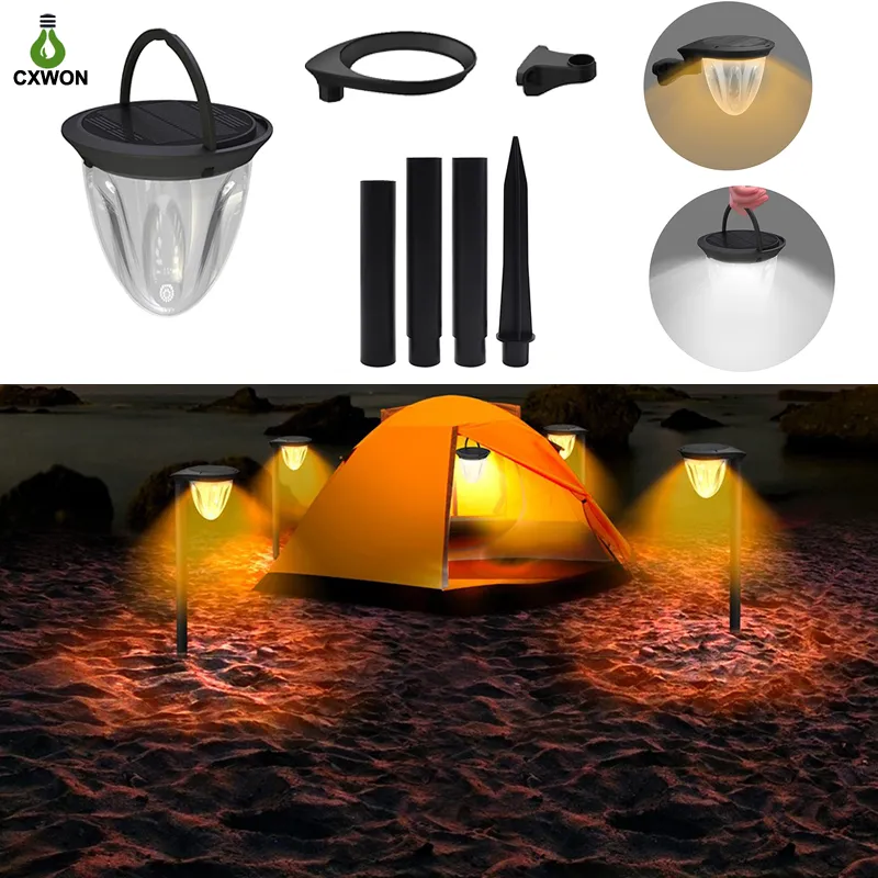 Lampes de pelouse extérieures solaires 24Leds lumière de camping portable avec IP65 étanche polyvalent pour jardin d'arrière-cour