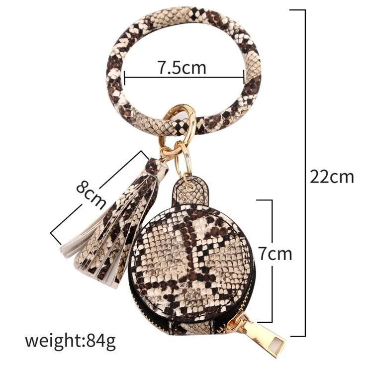 PU Leather Tassels Bracelets Keychain Wristlet Earphone Bag Makeup Bag With Mirror Keyring Bluetooth Headset Storage Box