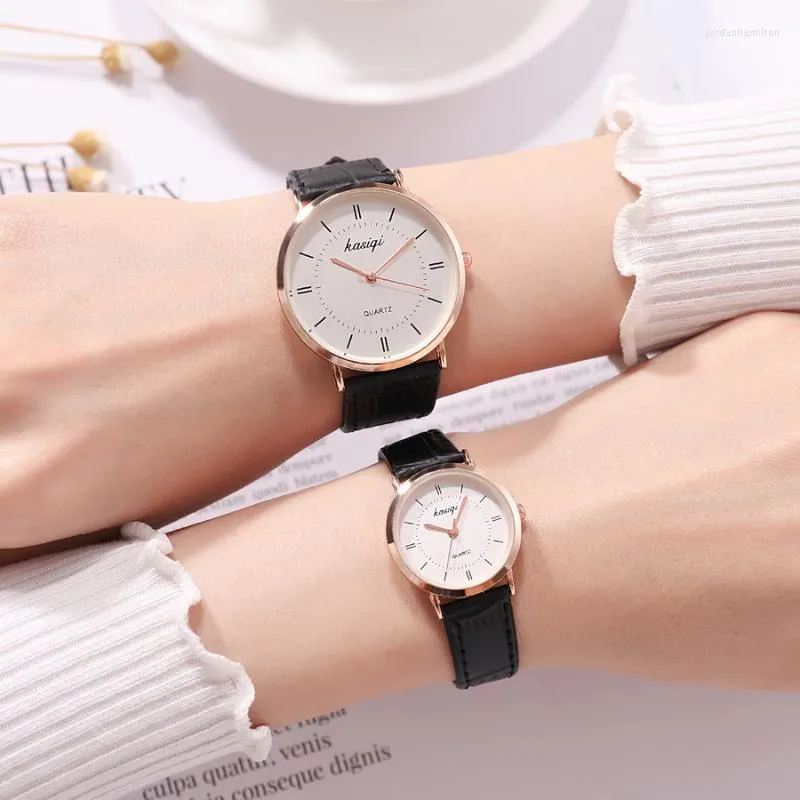 Mode hoogwaardige minimalistische horloges lederen band pols voor dames kwarts ultradunne paar horloge polshorloges