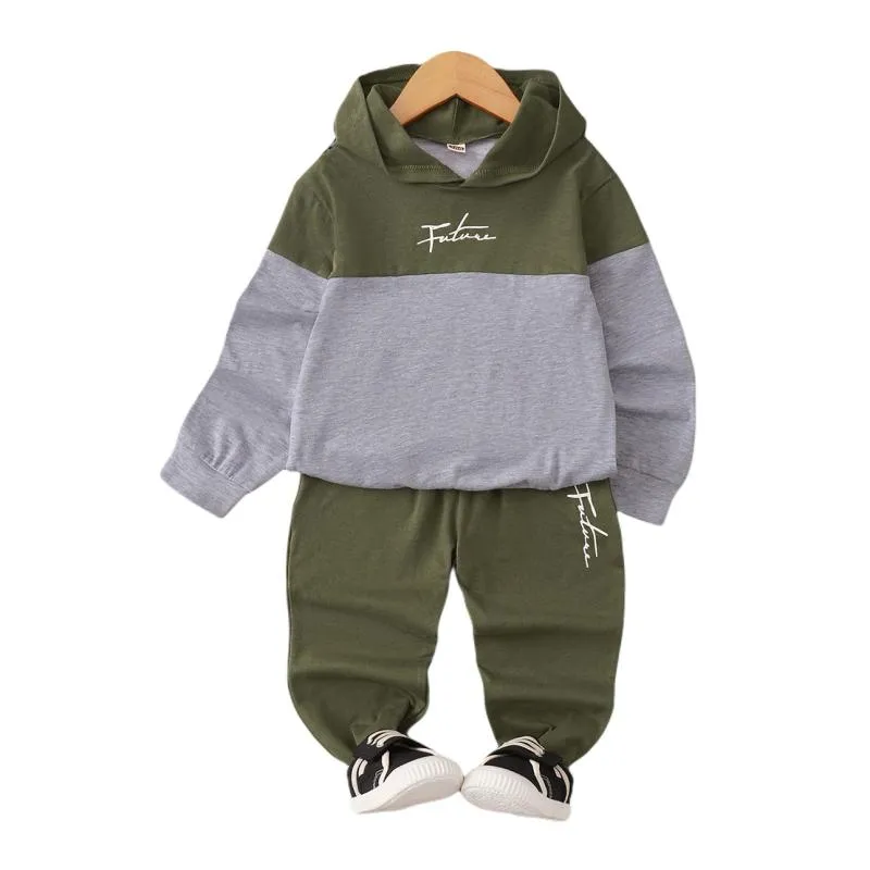 Ensembles de vêtements Hiver Enfant Bébé Garçons Survêtement À Manches Longues À Capuche + Pantalon Sweatsuit Colorblock Sweat Pantalon Jogger Sportswear 1-6T