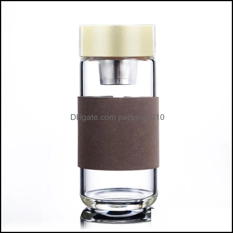 350ml glass water bottles heat resistant round office car cup with stainless steel tea infuser strainer tumblers by sea pab11778