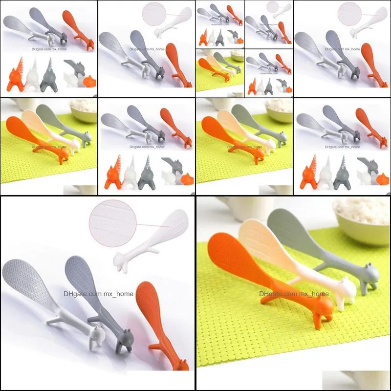 Wholesale- 5.7*21 cm Cute Plastic Handle Squirrel Spoon Vertical Non-stick Rice Spoon Creative Rice Shovel
