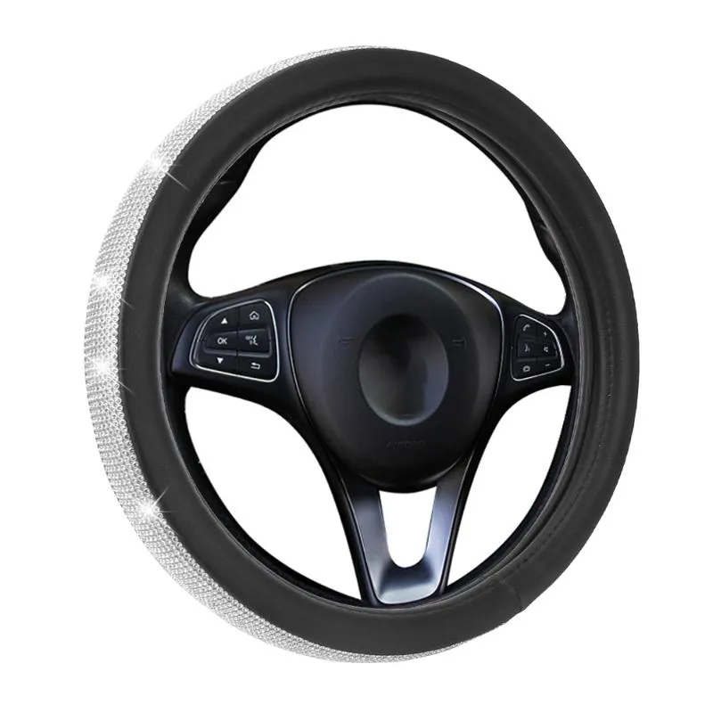 Steering Wheel Covers Universal PU Leather Shiny Rhinestones Cover For