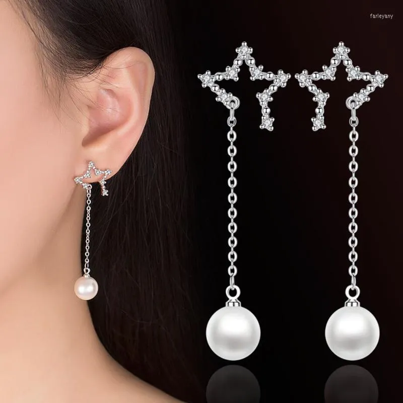 Stud Fashion Pearl Jewelry 925 Sterling Silverörhängen för kvinnor Engagemang Utsökta Zircon Star Earring Girl Holiday Giftud Farl22